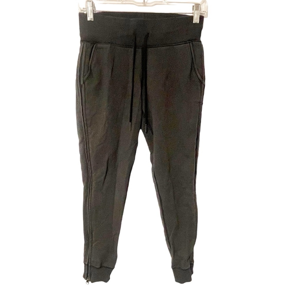 Lululemon Size 4 Dark Grey Full Zip Up Leg Athletic Sweatpants Jogger Drawstring